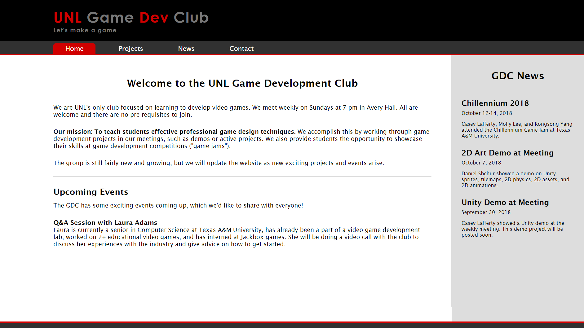 UNL Game Dev Club Website